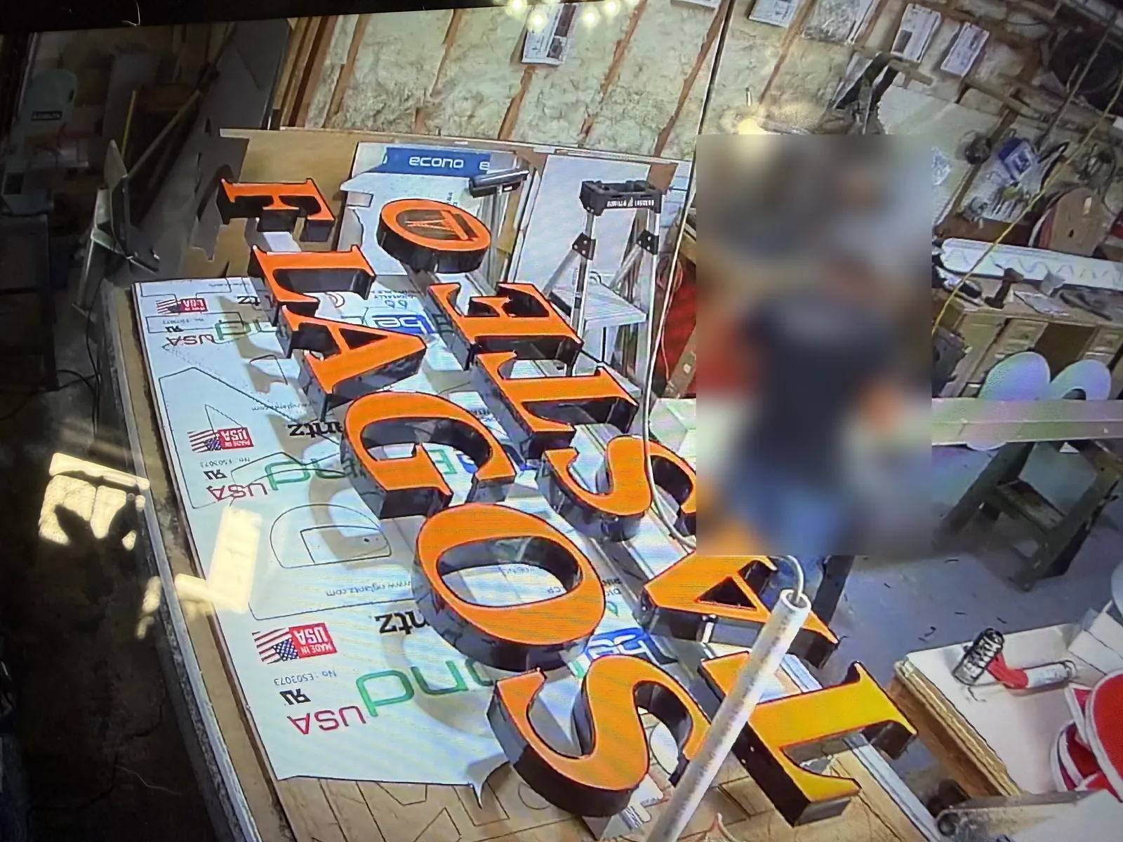 Channel letters being fabricated in the shop